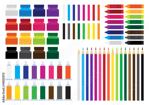 artist stationary, painting tools, artist tools, vector illustration