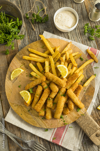 Deep Fried Fish Sticks with French Fries