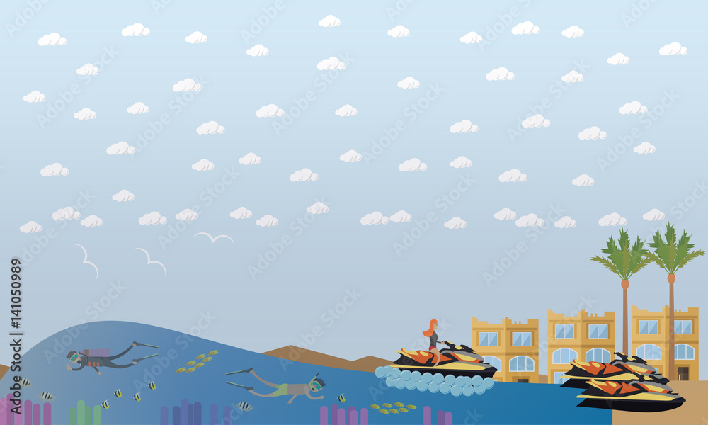 Beach vacation concept vector flat illustration Beach vacation concept vector flat illustration