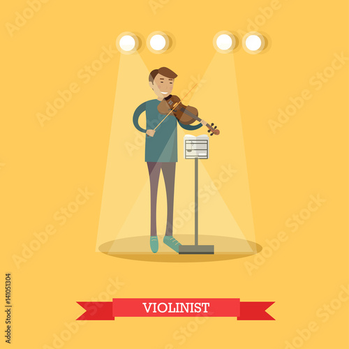 Vector flat illustration of violinist performing classical music
