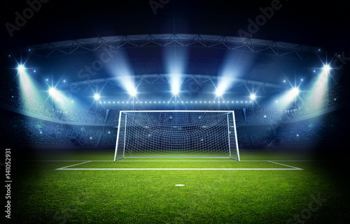Stadium and goal post, 3d rendering photo