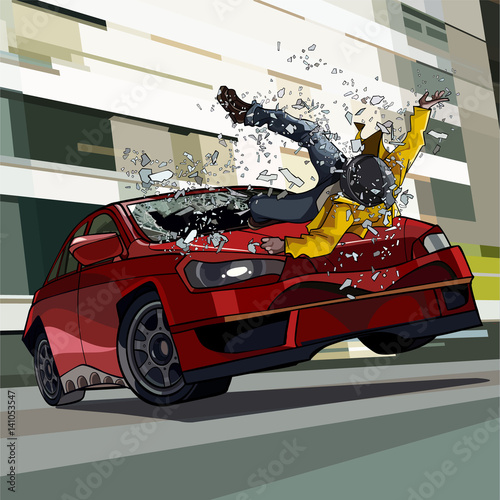 car is at speed and knocks the man down