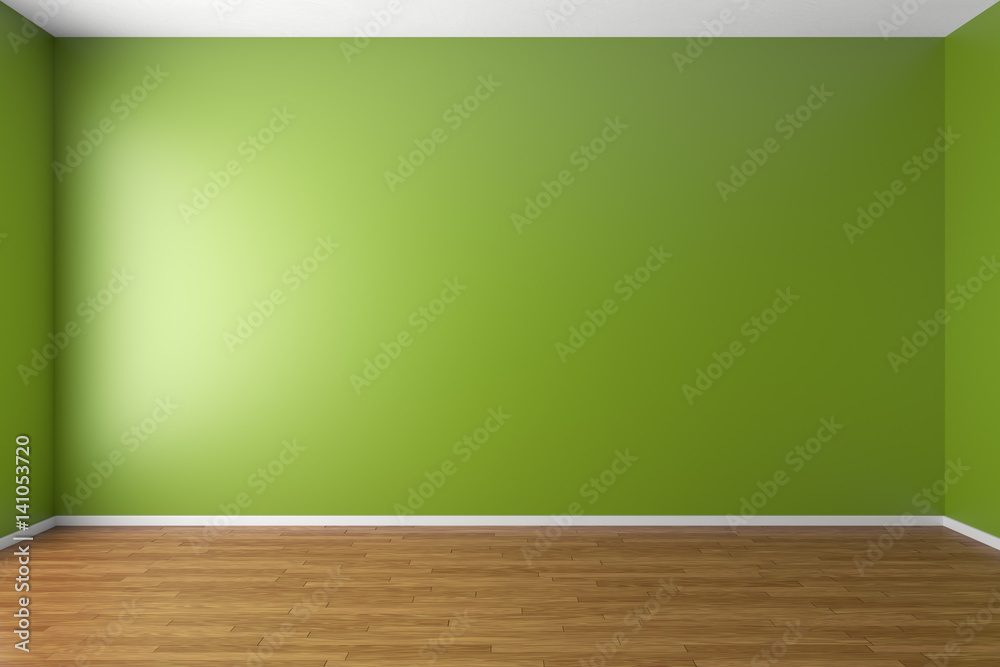 Empty green room with parquet floor Empty green room with parquet floor
