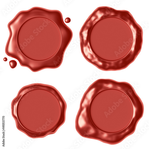 Red wax seal isolated on white set