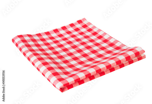 Red picnic cloth isolated on white.