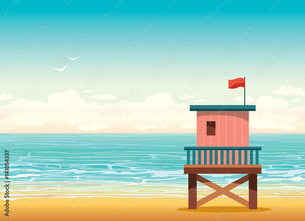 lifeguard tower on a beach. Summer illustration. lifeguard tower on a beach. Summer illustration.