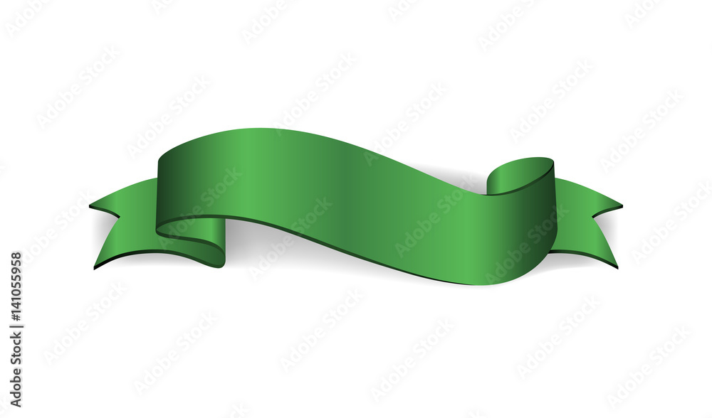 Green satin empty ribbon. Blank banner. Design decoration ribbon element isolated on white background. Vintage retro banner style. Template guarantee product Vector illustration Green satin empty ribbon. Blank banner. Design decoration ribbon element isolated on white background. Vintage retro banner style. Template guarantee product Vector illustration