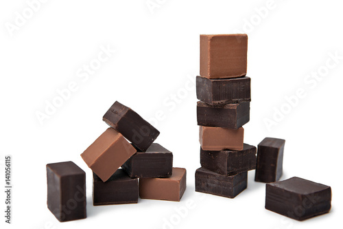 Chocolate cubes on a white background photo