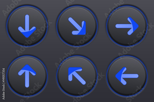 Black buttons with blue arrows. Arrow keys