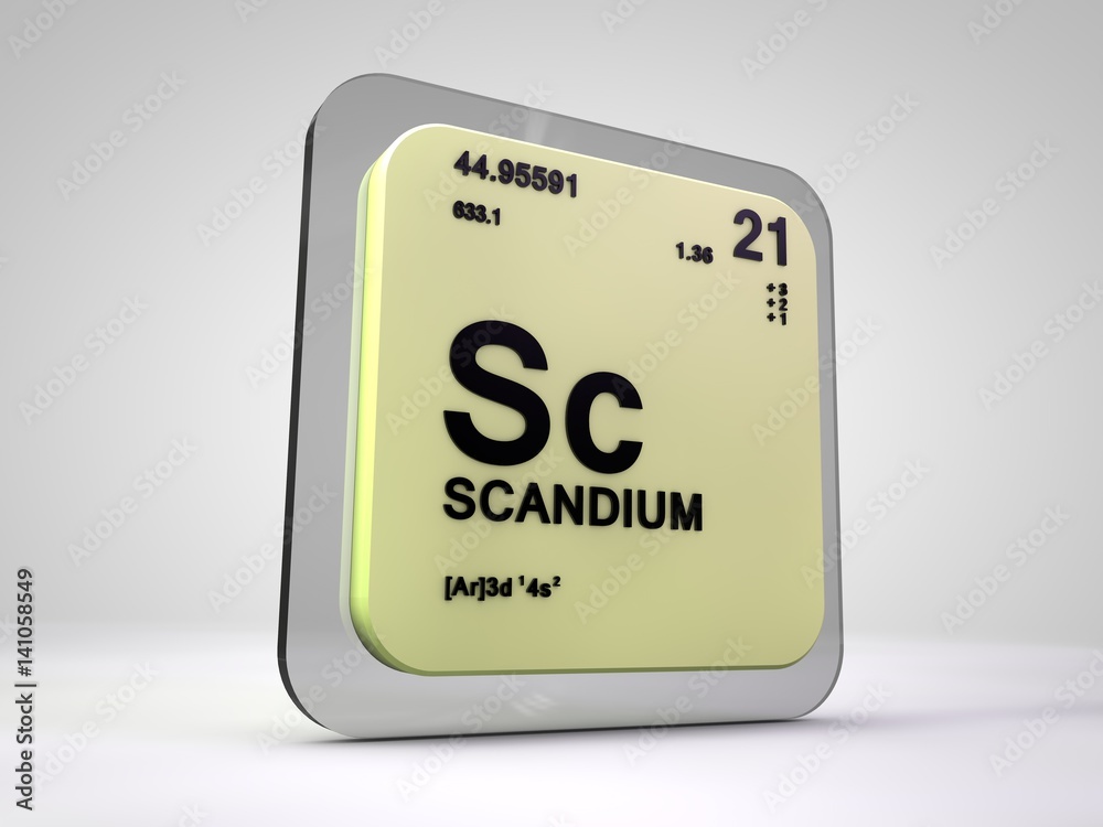 Scandium - Sc - chemical element periodic table 3d render Scandium - Sc - chemical element periodic table 3d render