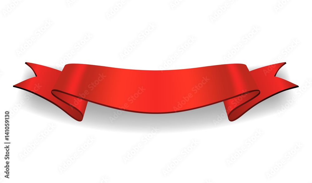 Ribbon red banner. Sign satin blank promotion, web, advertising banner. Shiny ribbon scroll design decoration element. Vintage label isolated on white background Vector illustration Ribbon red banner. Sign satin blank promotion, web, advertising banner. Shiny ribbon scroll design decoration element. Vintage label isolated on white background Vector illustration