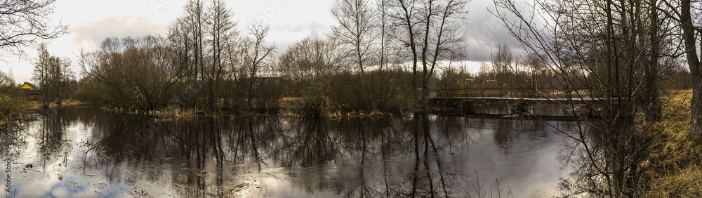 Spring river and bridge Spring river and bridge