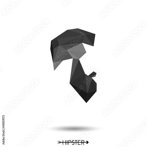 Hipster man low poly style. Hair and beard. Simple design for logo, silhouette. Vector illustration.