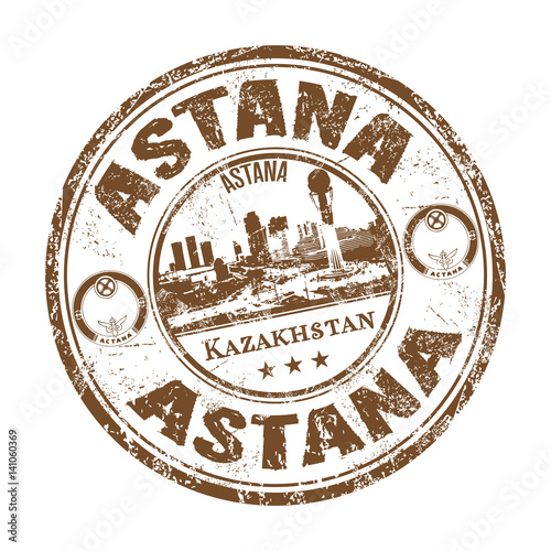 Brown grunge rubber stamp with the name of Astana, the capital of Kazakhstan