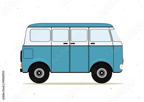 Cartoon blue retro bus