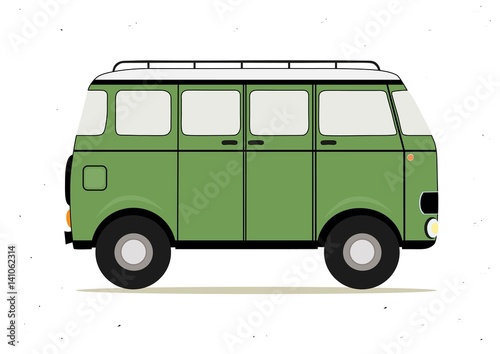 Cartoon green retro bus