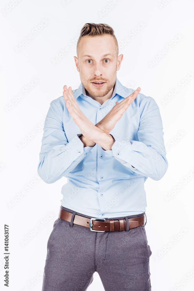 businessman making stop sign with hand. emotions and people concept. businessman making stop sign with hand. emotions and people concept.