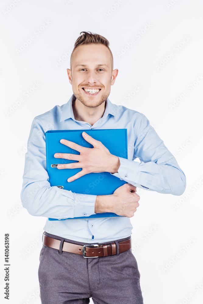 man holding folder. business, people, finances and paper work concept