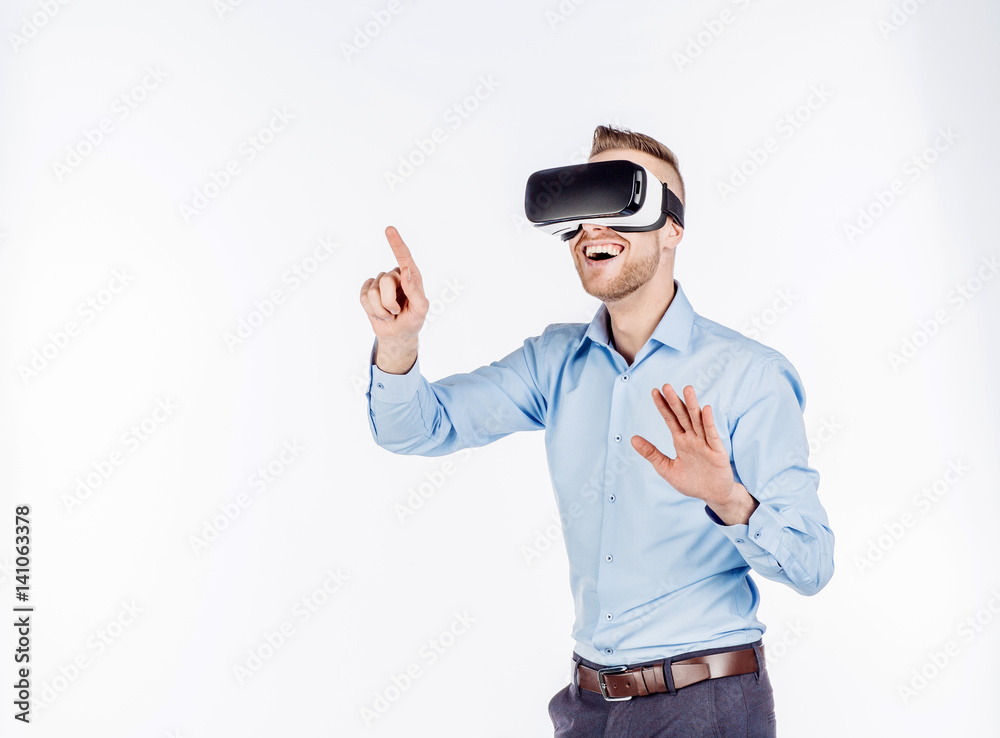 man with virtual glasses. surprised expression man with virtual glasses. surprised expression