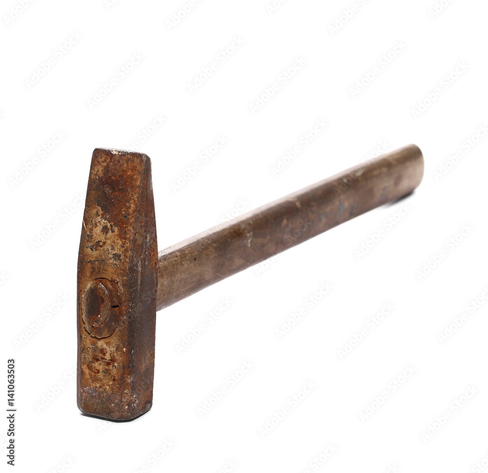 Old rusty metal hammer with wooden handle, isolated on white
Old rusty metal hammer with wooden handle, isolated on white
