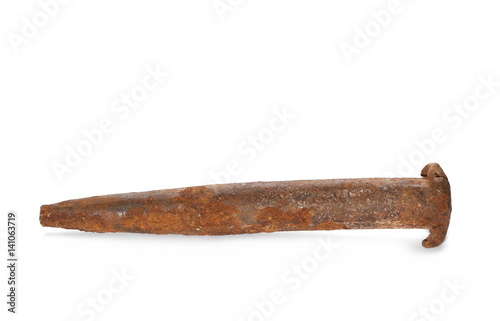 old rusty metal chisel isolated on white background 
