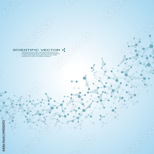 Molecule DNA and neurons vector. Molecular structure. Connected lines with dots. Genetic chemical compounds. Chemistry, medicine, science, technology concept. Geometric abstract background.