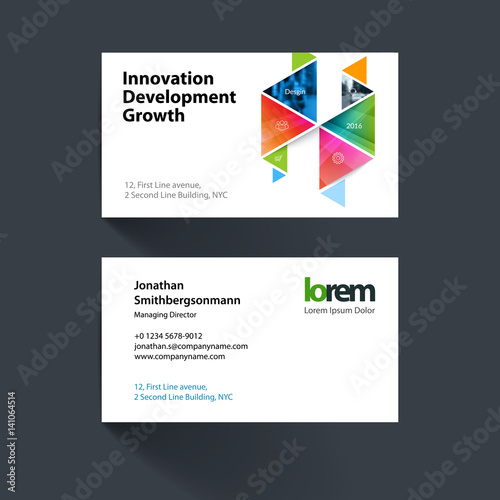 Vector business card template with colourful hexagonal, triangul photo