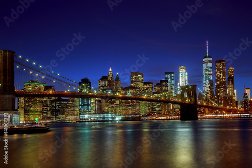 Brooklyn Bridge and Manhattan Skyline Night, New York City © ungvar