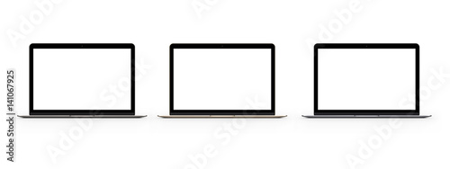 Modern laptops with different colors isolated on white background