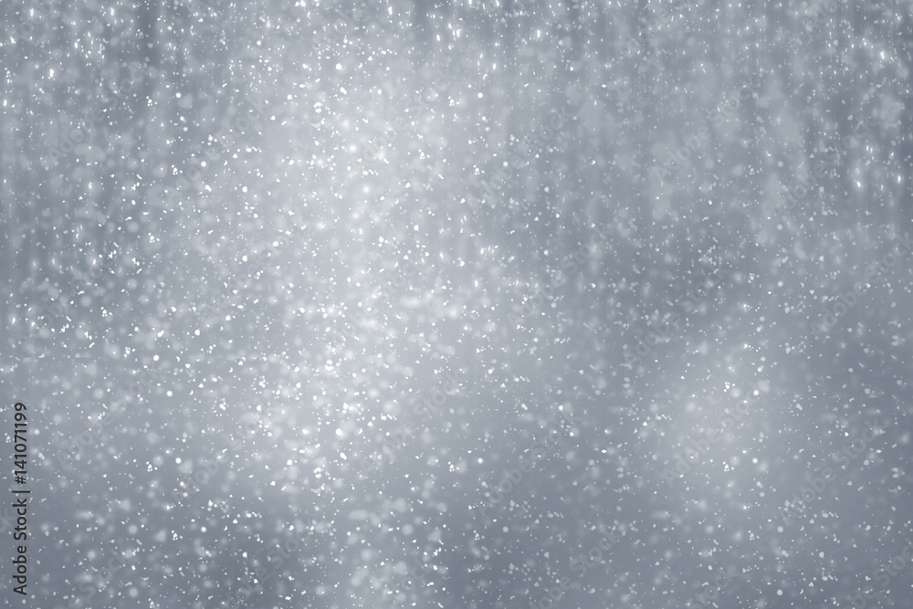 Snowflakes and bokeh or glitter lights on silver background. Christmas abstract template Snowflakes and bokeh or glitter lights on silver background. Christmas abstract template
