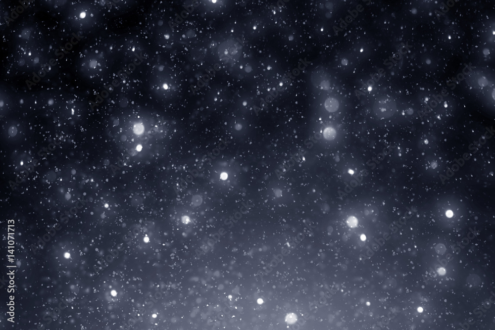 Snowflakes particles and bokeh or glitter lights on silver background. Christmas abstract template Snowflakes particles and bokeh or glitter lights on silver background. Christmas abstract template