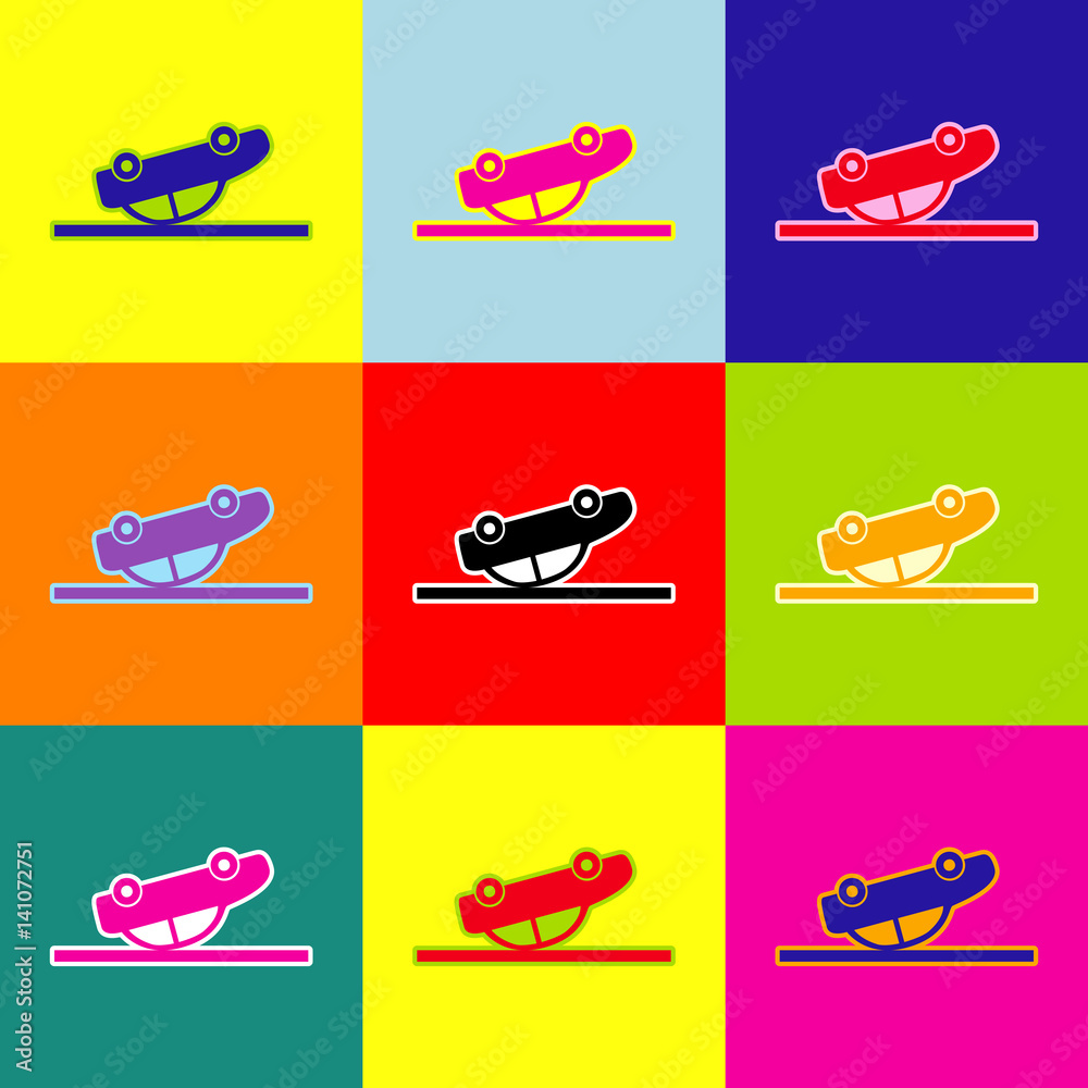 Crashed Car sign. Vector. Pop-art style colorful icons set with 3 colors.