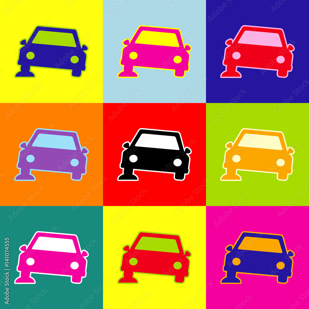 Car parking sign. Vector. Pop-art style colorful icons set with 3 colors.