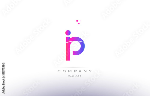 ip i p pink modern creative alphabet letter logo icon template