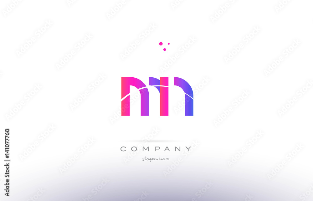 mn m n  pink modern creative alphabet letter logo icon template