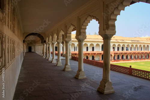 Colonnade walkway leading to Diwan-i- Khas (Hall of Private Audience) in Agra Fort, Uttar Pradesh, India