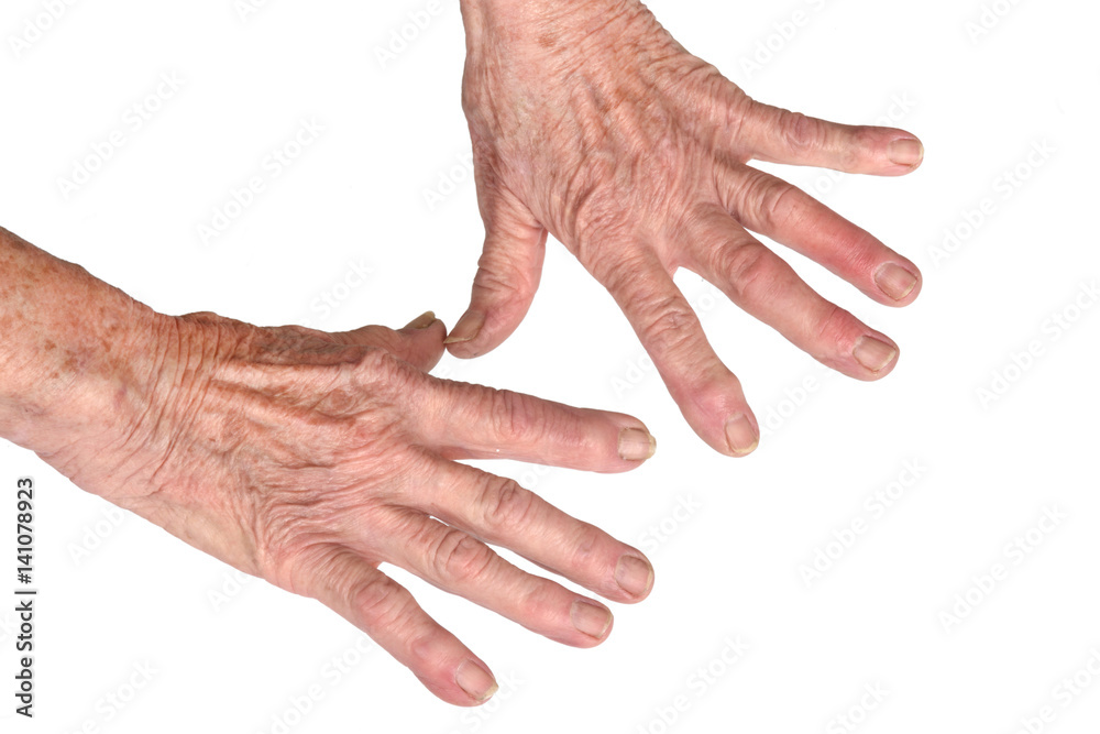 Fototapeta premium Hand of senior woman isolated on white