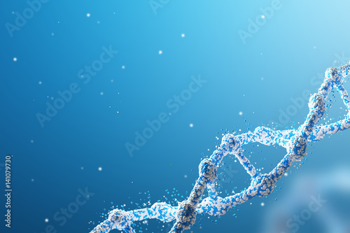Blue diagonal DNA chain against blue photo