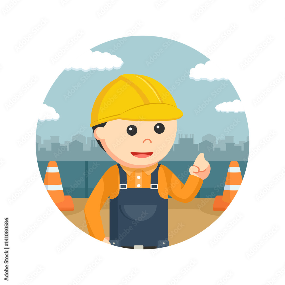 construction worker with pointing finger in circle background