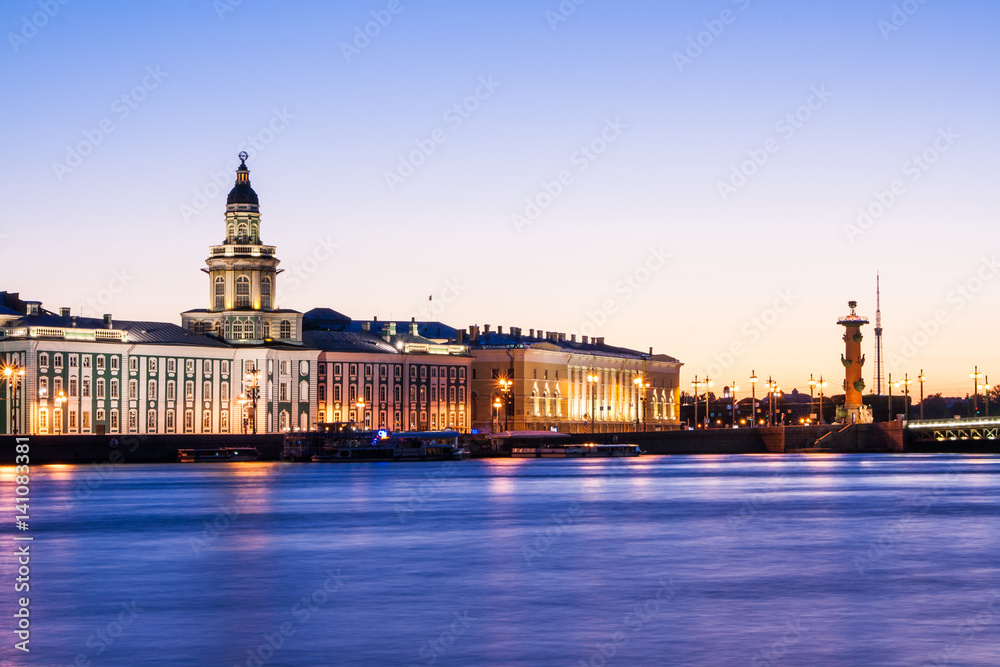 Divorced Palace Bridge during the White Nights wiev on Kuntskamera , St. Petersburg, Russia. July 3, 2010