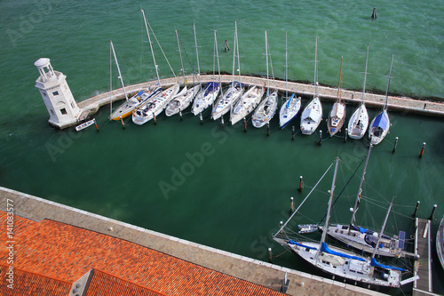 Sailboat marina at San Giorgio Maggiore Island in Venice, Italy