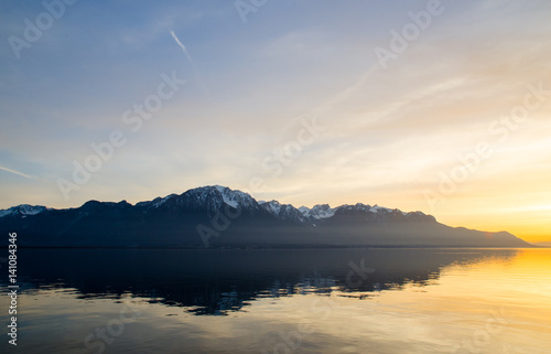 Sunset at lake Geneva in Switzerland
