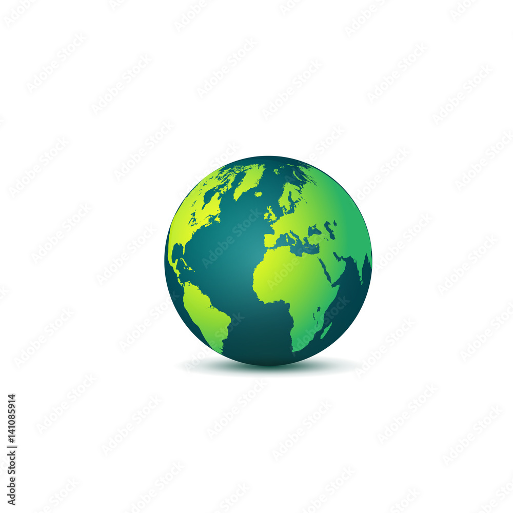 Earth globe. 3D effect planet Earth icon with smooth gradients. Vector illustration.