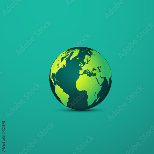 Earth globe. 3D effect planet Earth icon with smooth gradients. Vector illustration.