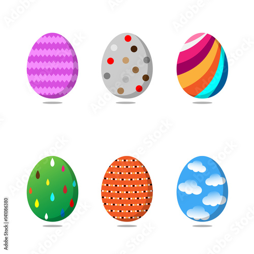 Set of colorful easter eggs on white background. Vector illustration