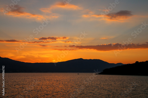 Sunrise over Peljesac Peninsula and Peljeski Strait  Korcula  Croatia.
