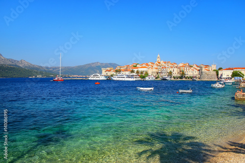 Clear water at the waterfront of Korcula town  Croatia