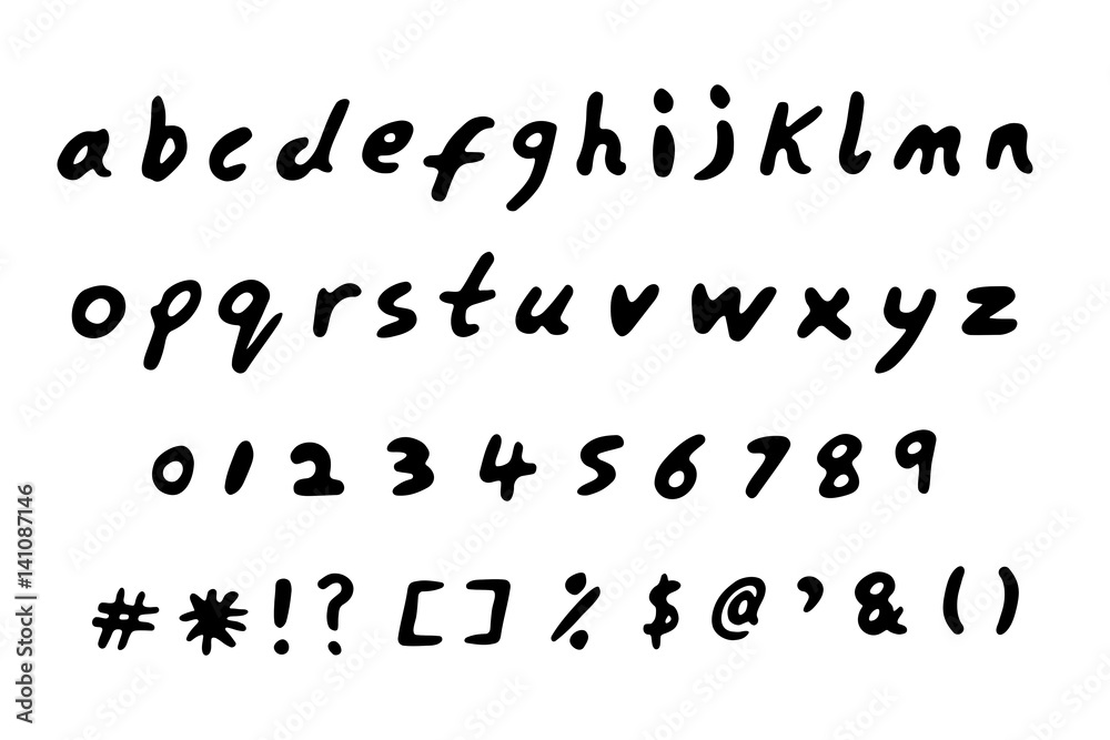 Handwritten lettering of the alphabet, vector illustration. Numbers 0 to 9 and common symbols included. Handwritten lettering of the alphabet, vector illustration. Numbers 0 to 9 and common symbols included.