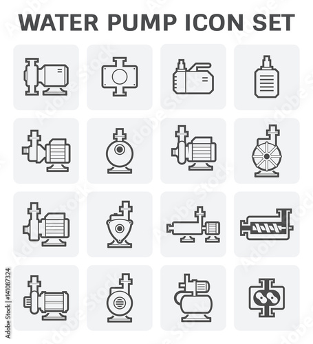 Vector icon of electric water pump and steel pipe for water distribution isolated on white background. photo