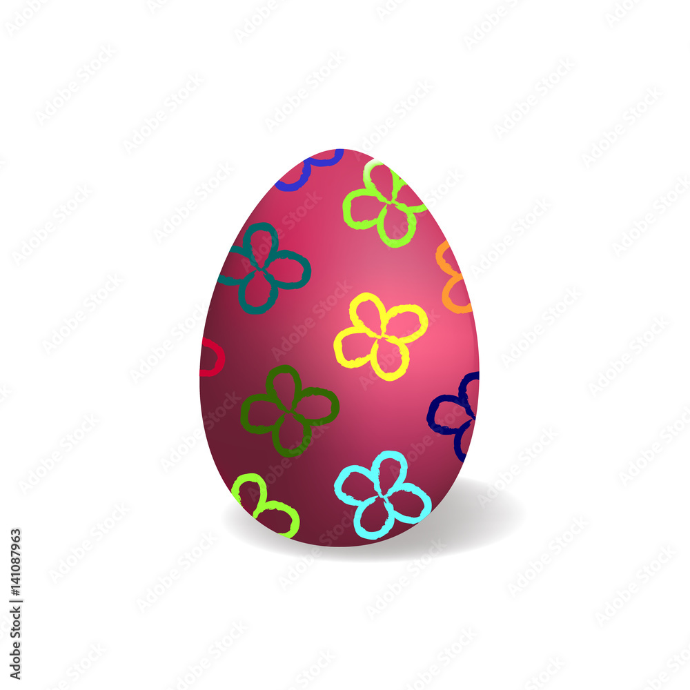 Purple easter egg with painted flowers